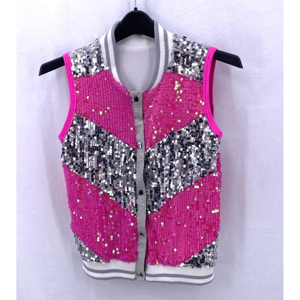 Weissman Dance Vest Girls Large Pink Silver Sequins Hip Hop Athletic Bling
